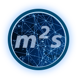 Abstract image of blue spheres connected by lines. Above this is the lettering m2s as the project logo